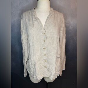 Eileen Fisher 100% Irish Linen Button-Front Jacket / Top – Size L